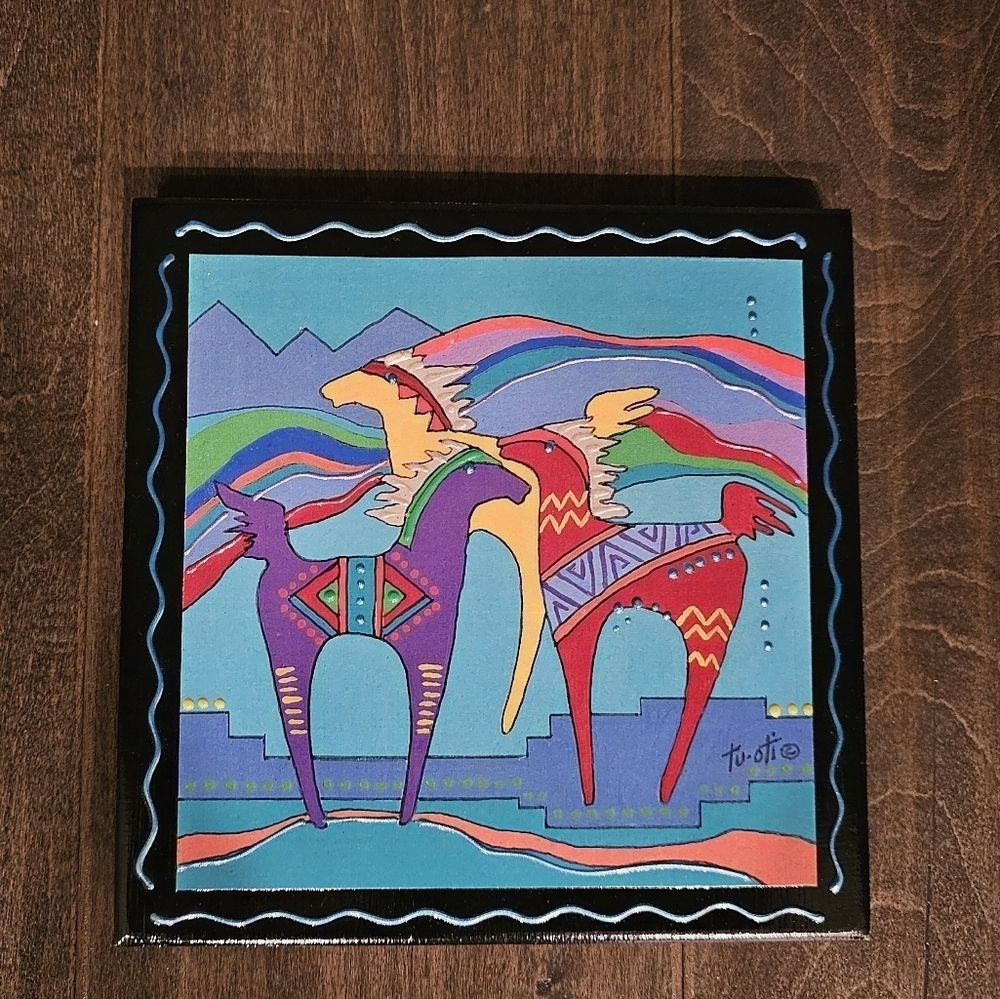 Vintage & Rare GaleTu-oti Colorful Abstract Horse Art Tile 6" x 6"